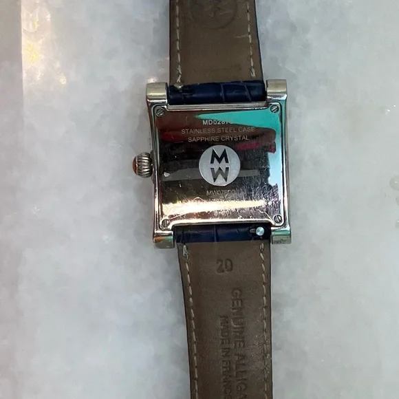 SWISS MICHELE MW² Silver and Blue Alligator Strap display picture 1